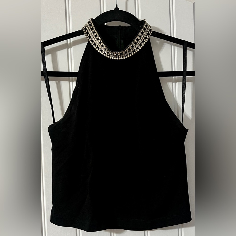Lillie Rubin Rhinestone Choker Crop Top